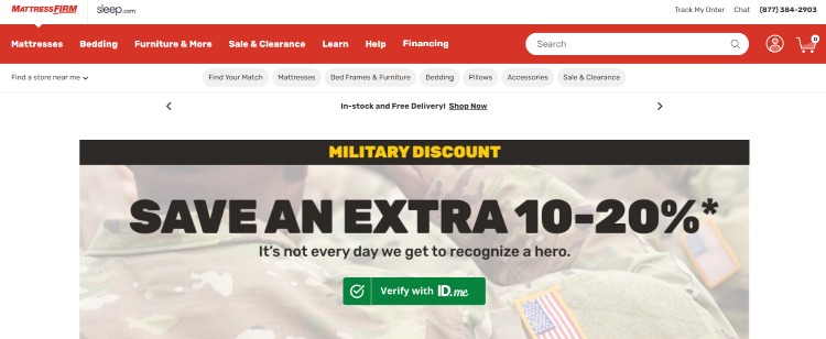 mattress firm military discount code