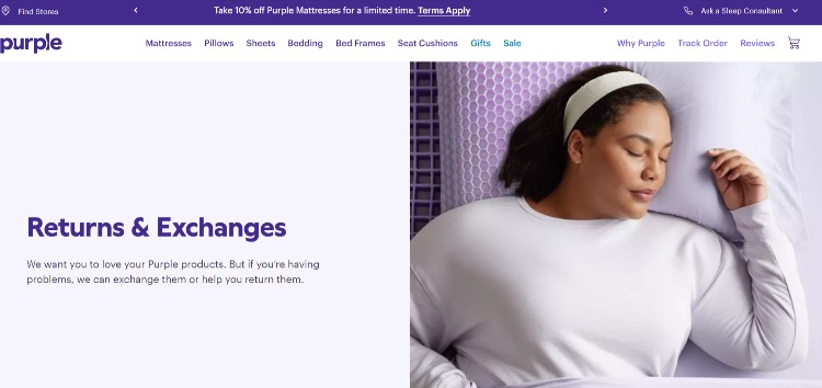 purple mattress exchange policy